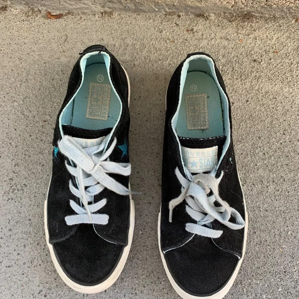 CONVERSE One Star Low Top Sneakers Girls 2.5 34 Y2K Black Suede Running Shoes